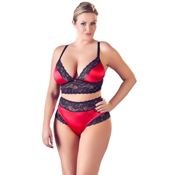 / Cottelli Plus Size - csipke-szatén melltartó szett (fekete-piros)