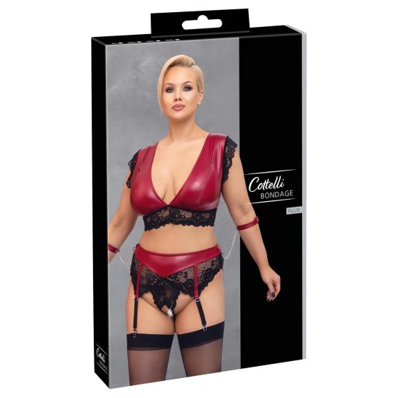 Cottelli Bondage Plus Size - csipkés melltartó szett (piros-fekete)