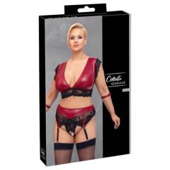   Cottelli Bondage Plus Size - csipkés melltartó szett (piros-fekete)