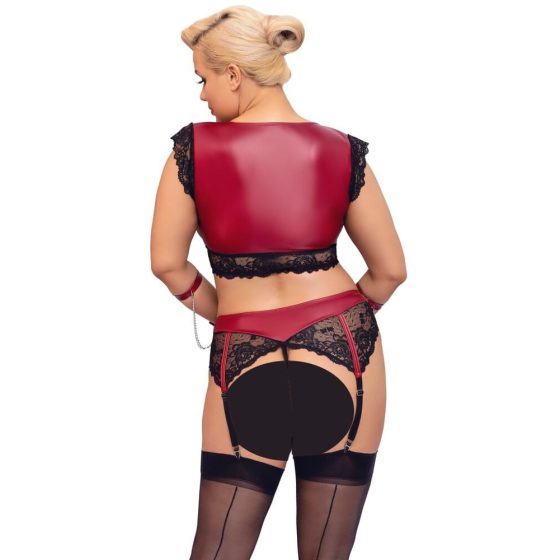 Cottelli Bondage Plus Size - csipkés melltartó szett (piros-fekete)