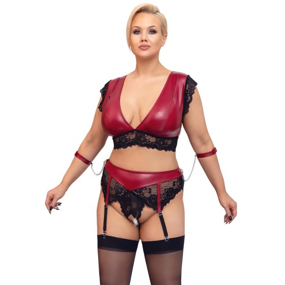 Cottelli Bondage Plus Size - csipkés melltartó szett (piros-fekete)