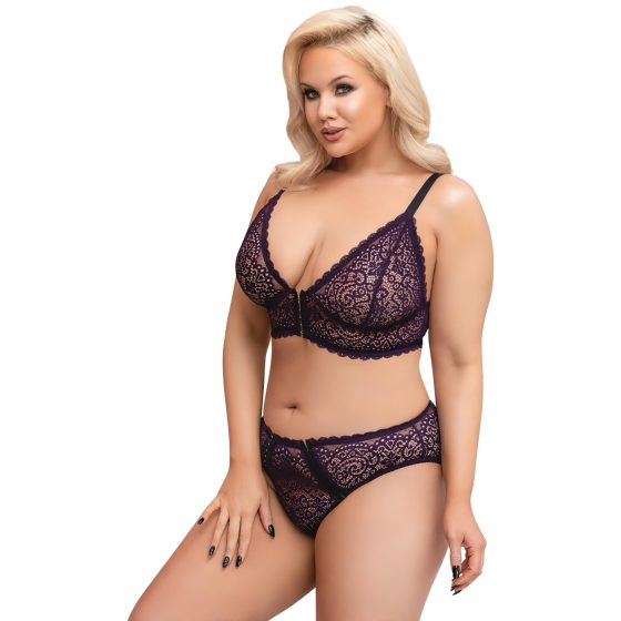 Cottelli Curves Plus Size - áttetsző mintás melltartó szett (lila)