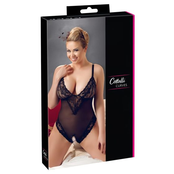 Cottelli Plus Size - csipkés body (fekete)