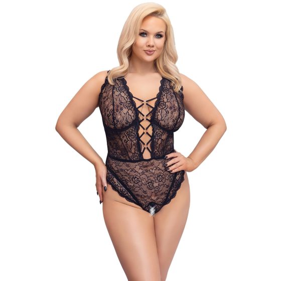 Cottelli Curves Plus Size - áttetsző mintás body (fekete)