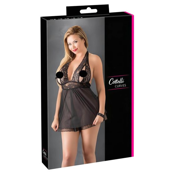 Cottelli Plus Size - csipkés lenge babydoll (fekete)