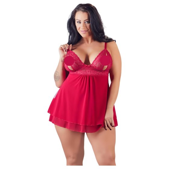 Cottelli Plus Size - csipkés, lenge babydoll (piros)