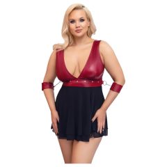   Cottelli Bondage Plus Size - mélyen dekoltált babydoll (piros-fekete)