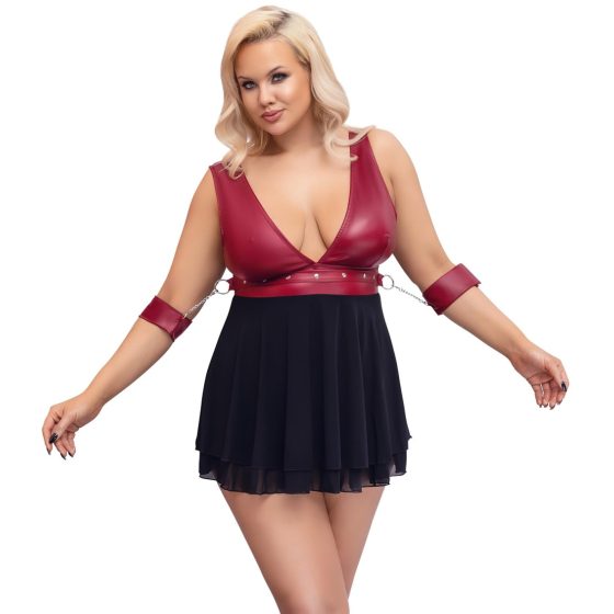 Cottelli Bondage Plus Size - mélyen dekoltált babydoll (piros-fekete)