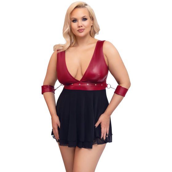 Cottelli Bondage Plus Size - mélyen dekoltált babydoll (piros-fekete)