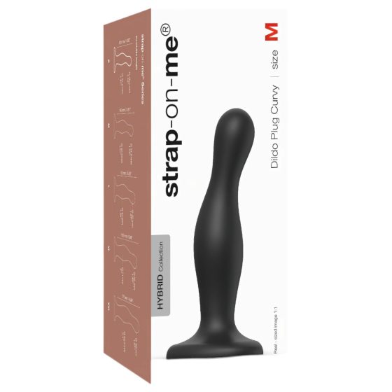 Strap-on-me Curvy M - hullámos, talpas dildó (fekete)