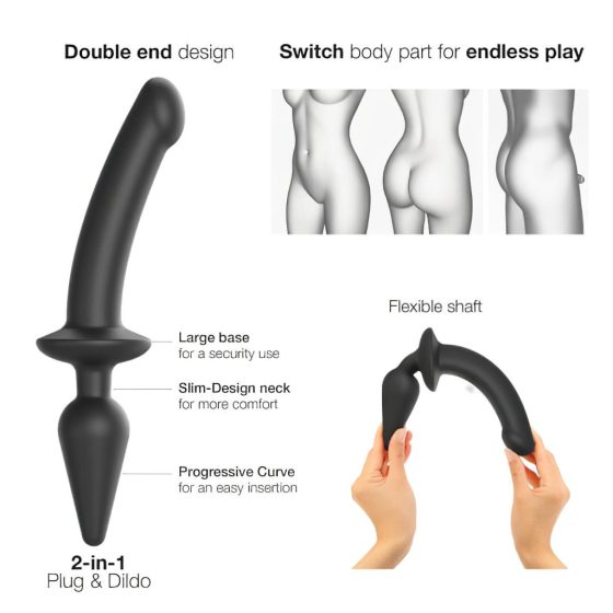 / Strap-on-me Swith Semi-Realistic S - 2in1 szilikon dildó (fekete)