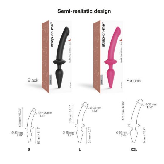 / Strap-on-me Swith Semi-Realistic S - 2in1 szilikon dildó (fekete)