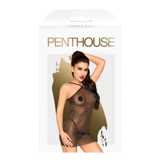 Penthouse Bombshell - csillogó, áttetsző ruha és tanga (fekete)