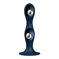   Satisfyer Double Ball-R - tapadótalpas súlyozott dildó (sötétkék)