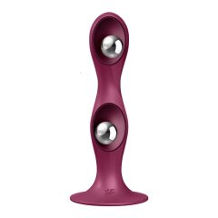   Satisfyer Double Ball-R - tapadótalpas súlyozott dildó (piros)