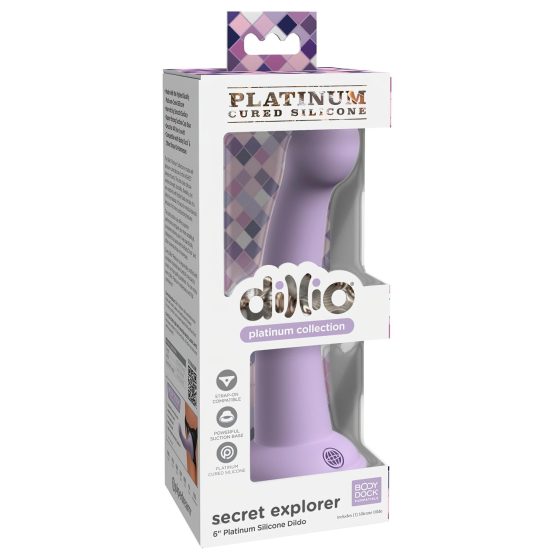 Dillio Secret Explorer - tapadótalpas makkos dildó (17cm) - lila