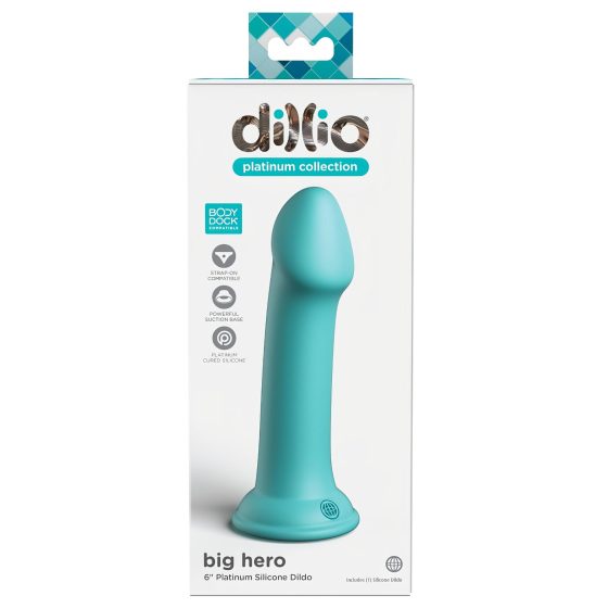 Dillio Big Hero - tapadótalpas makkos szilikon dildó (17cm) - türkiz