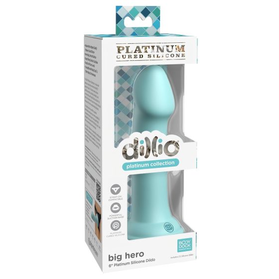 Dillio Big Hero - tapadótalpas dildó (17cm) - türkiz