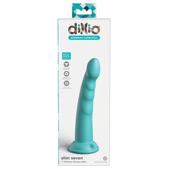 Dillio Slim Seven - tapadótalpas stimuláló dildó (20cm) - türkiz