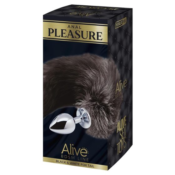 Alive Anal Pleasure - közepes anál plug rókafarokkal (ezüst-fekete)