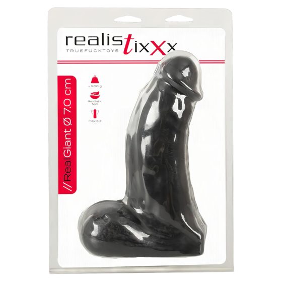 Realistixxx Real Giant - herés dildó - 22 cm (fekete)