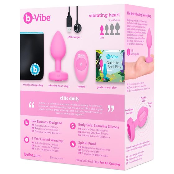 b-vibe heart - akkus, rádiós anál vibrátor (pink)