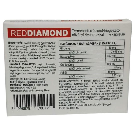 Red Diamond - természetes étrend-kiegészítő férfiaknak (4db)