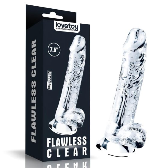 Lovetoy Flawless Clear - tapadótalpas, dildó - 19cm (áttetsző)