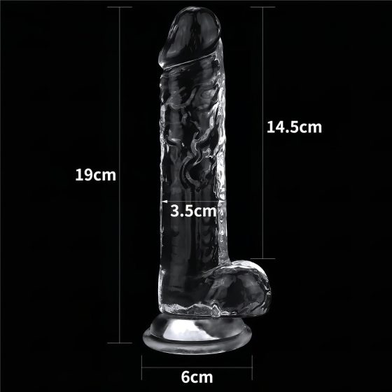 Lovetoy Flawless Clear - tapadótalpas, dildó - 19cm (áttetsző)