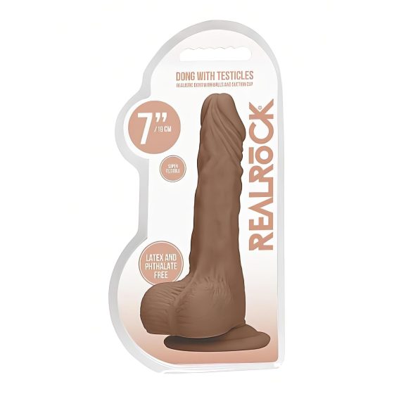 RealRock Dong 7 - élethű, herés dildó (17cm) - sötét natúr