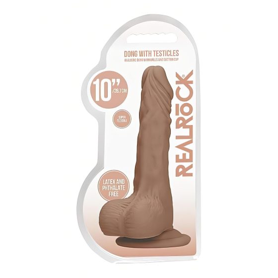 RealRock Dong 10 - élethű, herés dildó (25cm) - sötét natúr