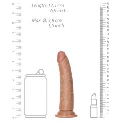   RealRock Slim - tapadótalpas realisztikus dildó 15,5cm (sötét natúr)