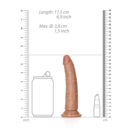 RealRock Slim - tapadótalpas realisztikus dildó 15,5cm (sötét natúr)