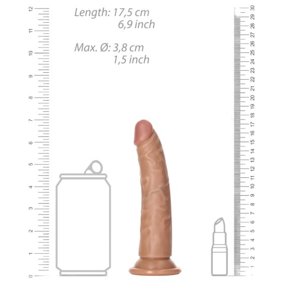 RealRock Slim - tapadótalpas realisztikus dildó 15,5cm (sötét natúr)