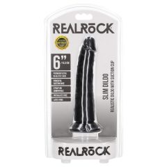   RealRock Slim - tapadótalpas, realisztikus dildó - 15,5cm (fekete)