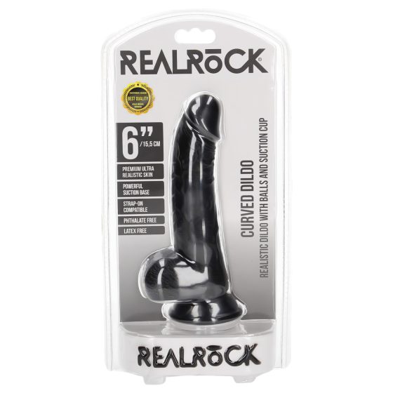 RealRock - tapadótalpas, realisztikus dildó - 15,5cm (fekete)