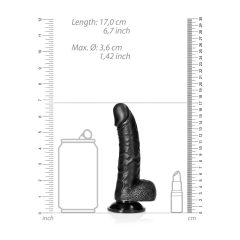   RealRock - tapadótalpas, herés realisztikus dildó - 15,5cm (fekete)