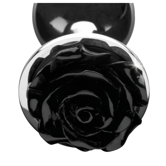 Booty Sparks Black Rose - 79g-os alumínium anál plug (ezüst-fekete)