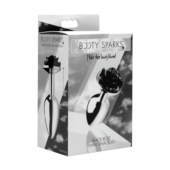 Booty Sparks Black Rose - 79g-os alumínium anál dildó (ezüst-fekete)