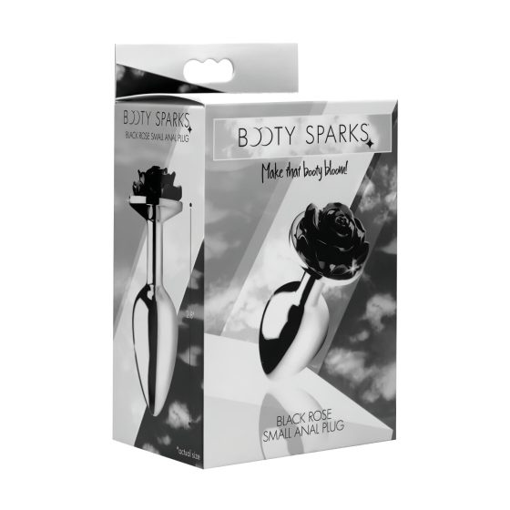 Booty Sparks Black Rose - 79g-os alumínium anál plug (ezüst-fekete)