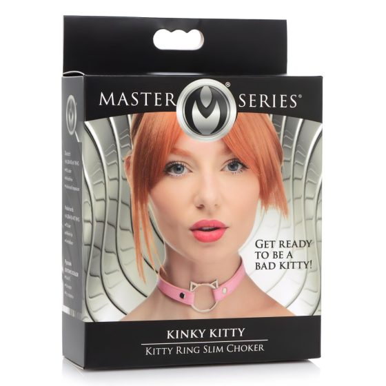 Master Series Kinky Kitty - nyakörv cica fej karikával (pink)