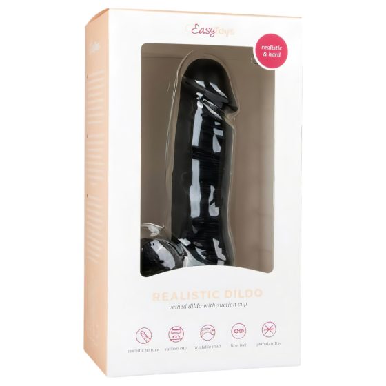 Easytoys - tapadótalpas, herés dildó (17,5cm) - fekete