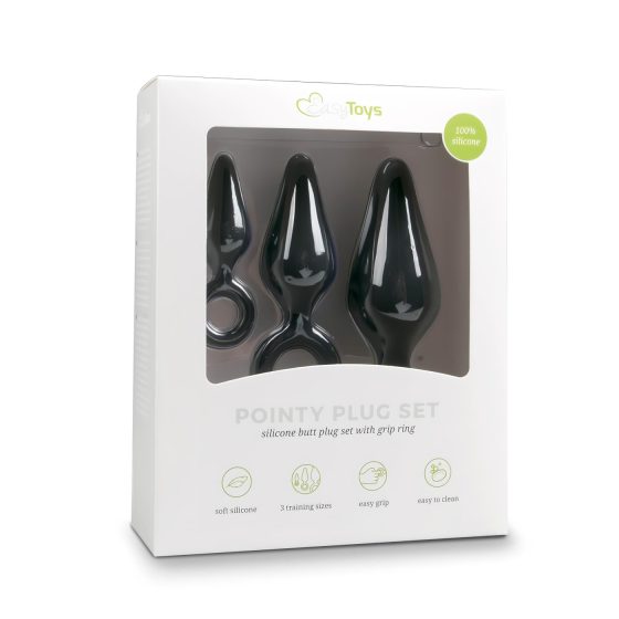 Easytoys - anál plug fogógyűrűvel szett - 3db (fekete)