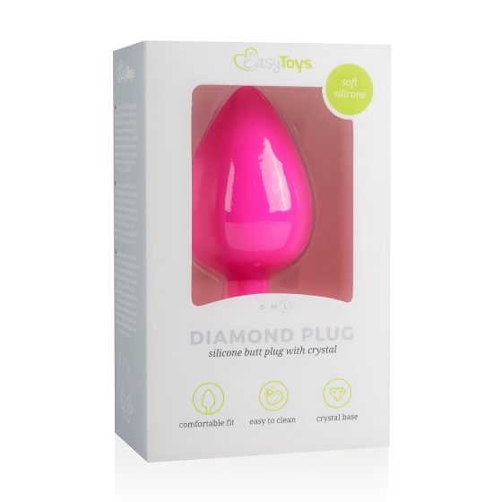 Easytoys Diamond - fehér köves anál plug (nagy) - pink