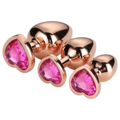   Gleaming Love - szíves anál plug szett - rosegold (3 részes)