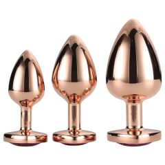   Gleaming Love - szíves anál plug szett - rosegold (3 részes)