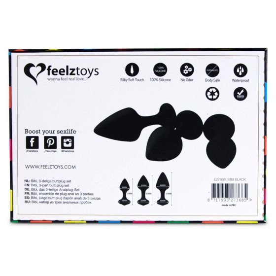 FEELZTOYS Bibi - anál dildó szett - fekete (3 részes)