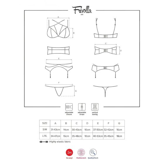 Obsessive Frivolla - pikáns csipke fehérnemű szett - 4 db (fekete)