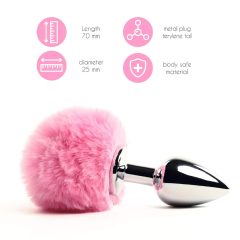   FEELZTOYS Bunny Tails - fém anál dildó nyuszifarokkal (ezüst-pink)