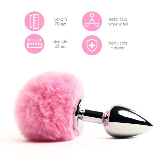 FEELZTOYS Bunny Tails - fém anál plug nyuszifarokkal (ezüst-pink)